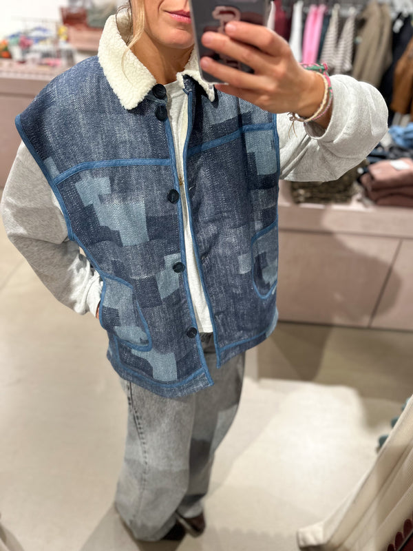 Vita patch denim vest - Blue washing
