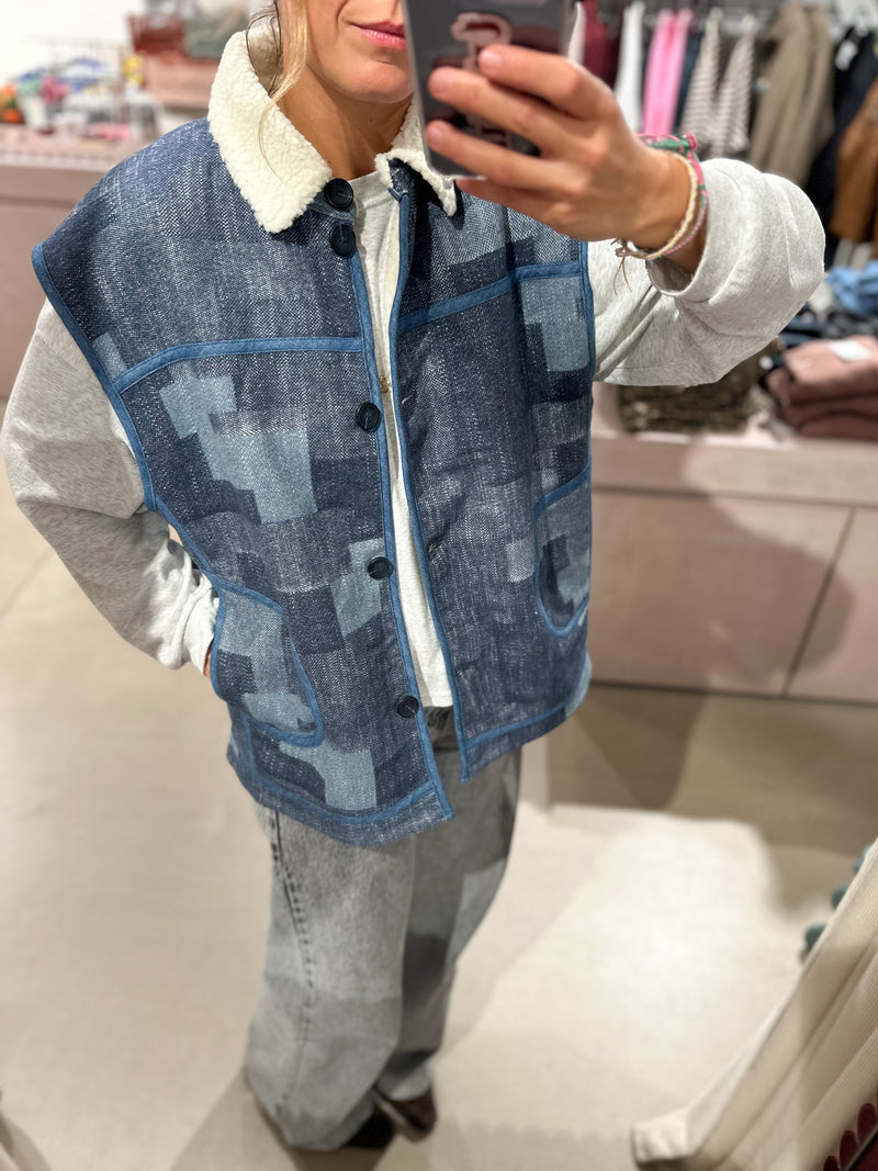 Vita patch denim vest - Blue washing