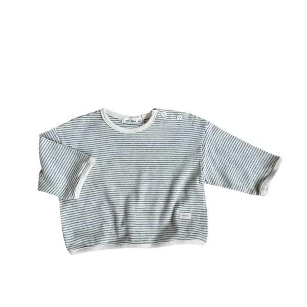 Daily striped button tee - Grey melange