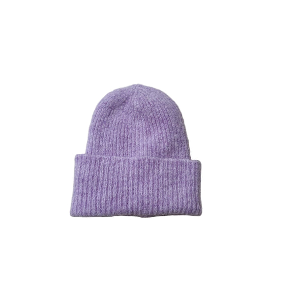Fine knitted wool beanie - Lilac