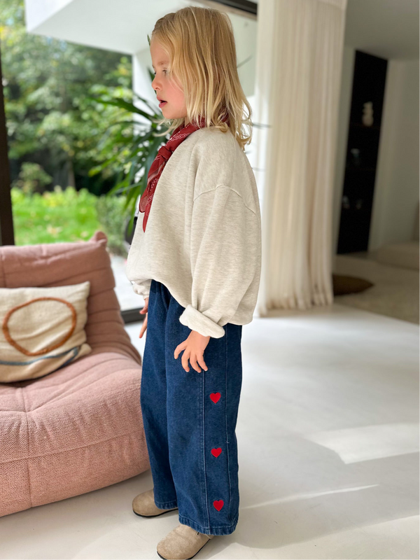 Coco heart embroidery wide jeans - Blue