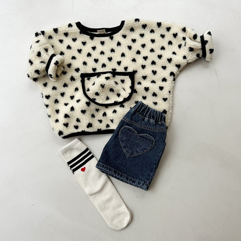 Heart pocket denim skirt - Blue washing