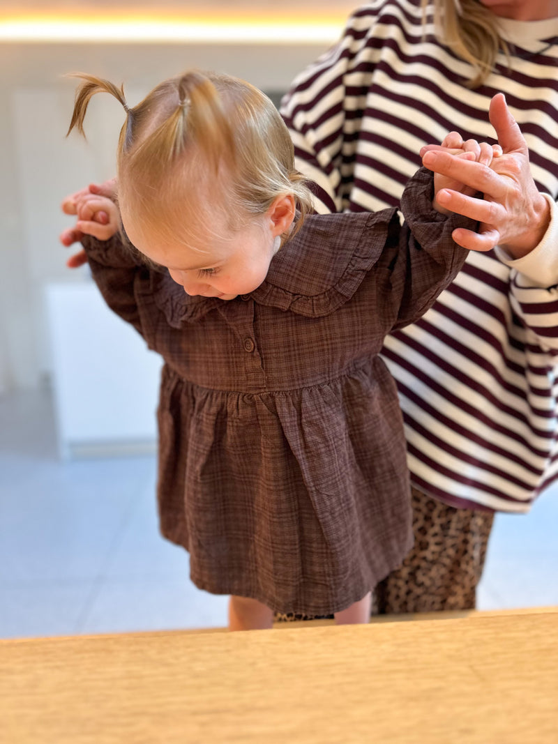 Collar check dress - Brown