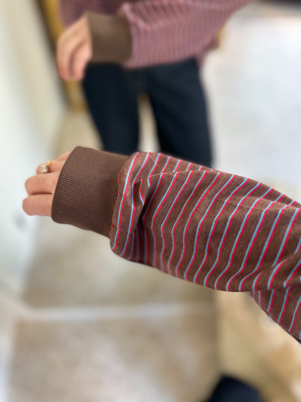 Oversized multi stripe tee - Brown