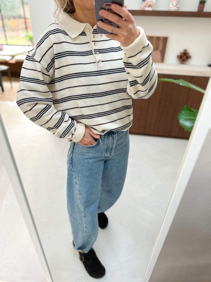 Wool mix striped polo - Cream