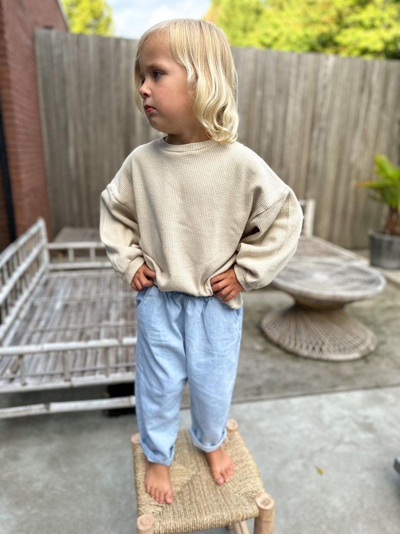 Loose waffle sweatshirt - Light beige