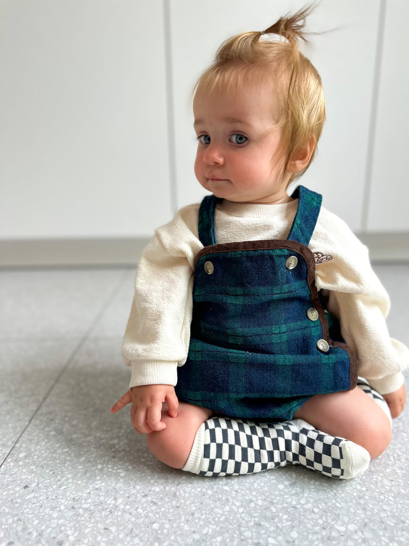 Checked denim onesie - Blue/green