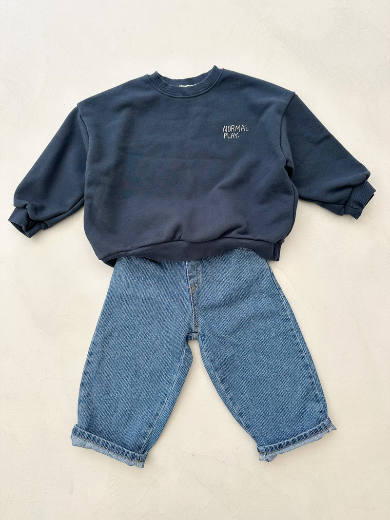 Slash denim pants - Fine stripes