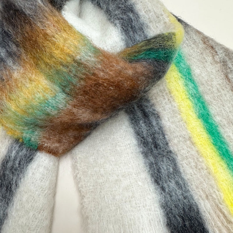 Mohair wool check scarf - Cream/green/navy