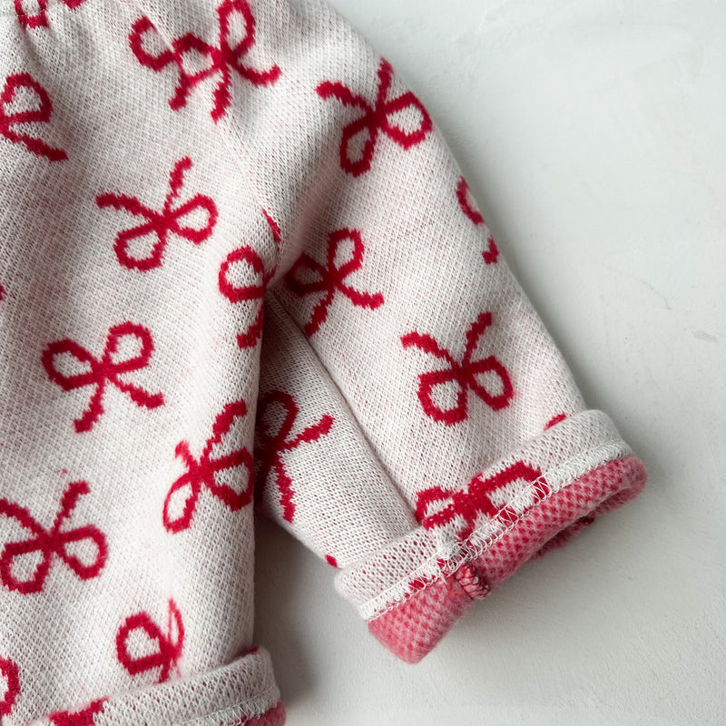 Ribbon knitted pants - Cream/red