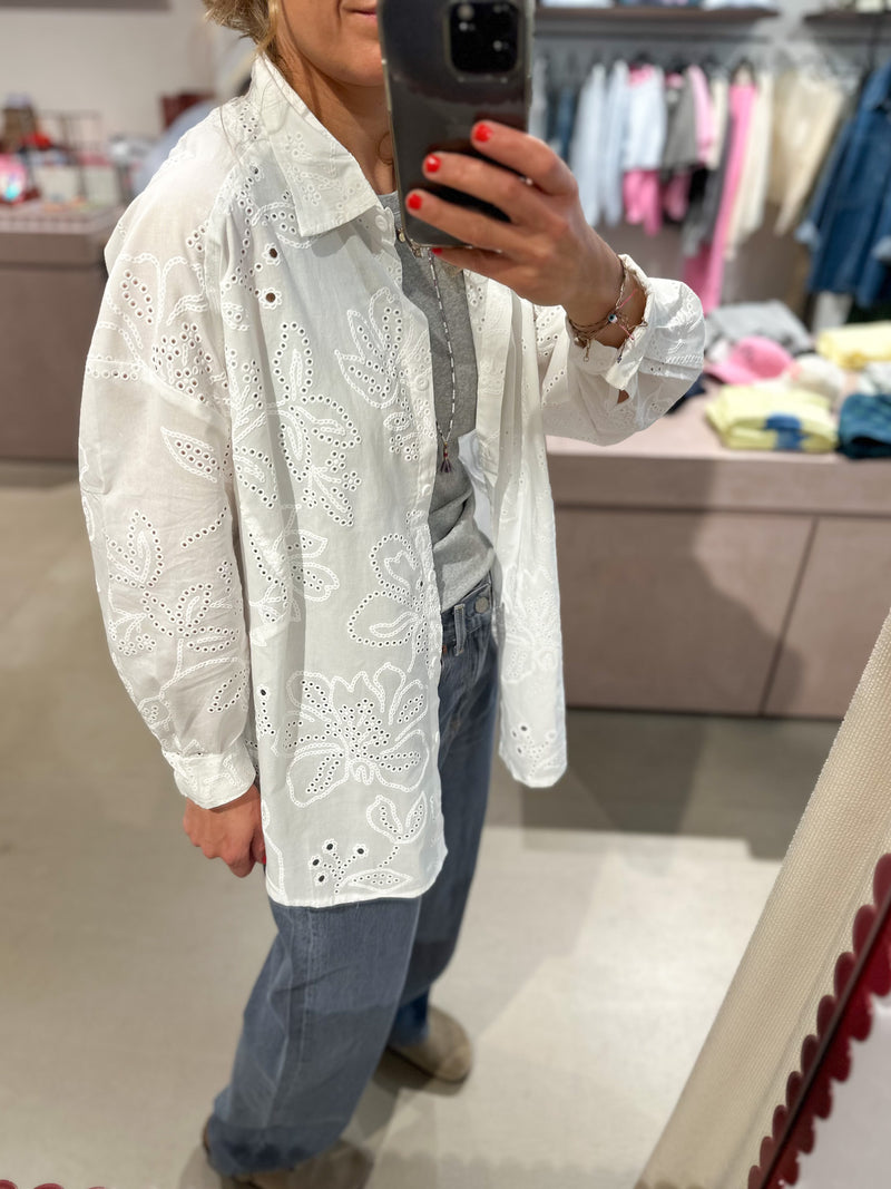 Loose embroidery blouse - White