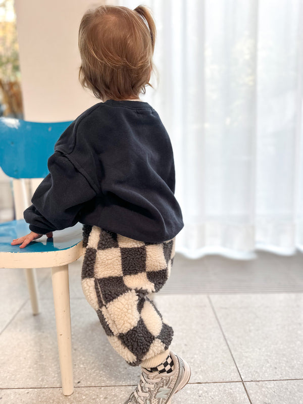 Bebe checkered teddy pants - Charcoal