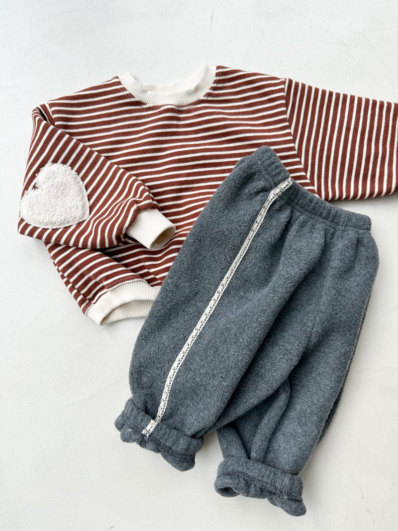 Teddy heart patch sweatshirt - Brown stripes