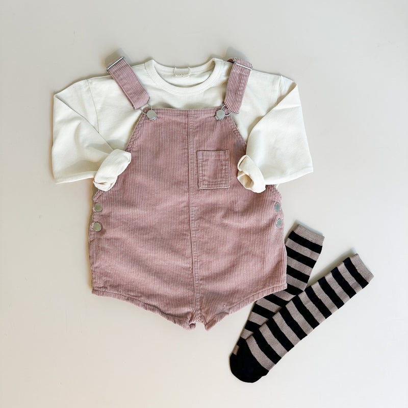 Short corduroy overalls - Old pink