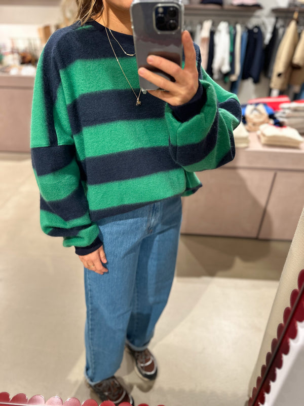 Fleece striped sweatshirt - Blue/green