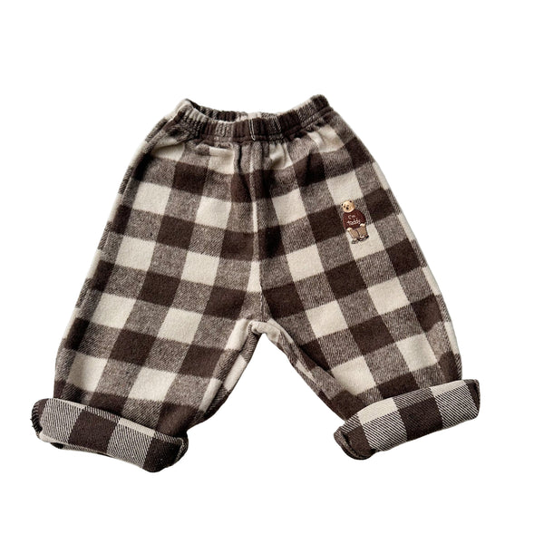 Flannel check bear pants - Brown