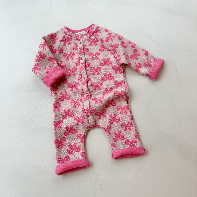 Soft heart onesie -  Pink ribbon