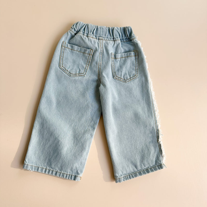 Ruffled denim pants - Light blue