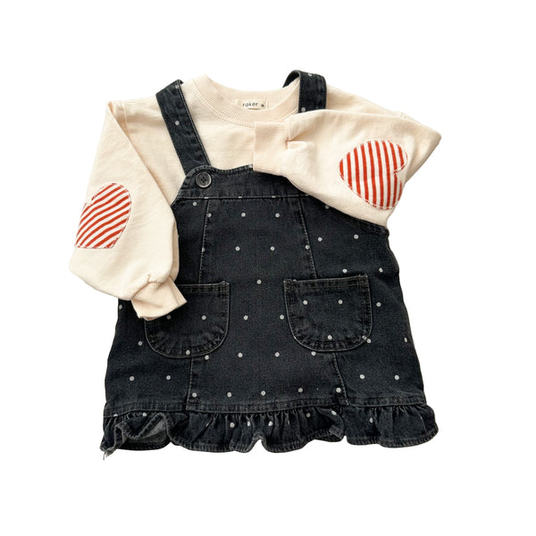 Ruffle dots denim dress- Black washing