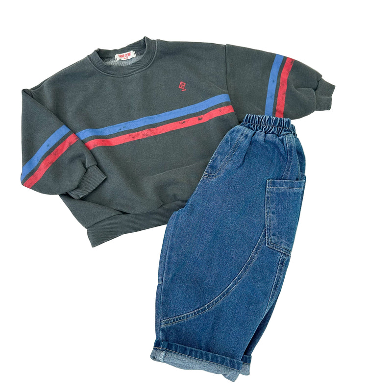 Double stripe pigment sweatshirt - Washed charcoal