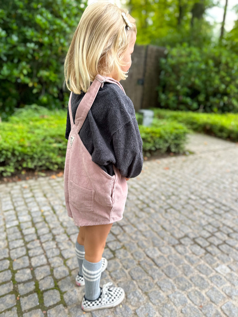 Short corduroy overalls - Old pink