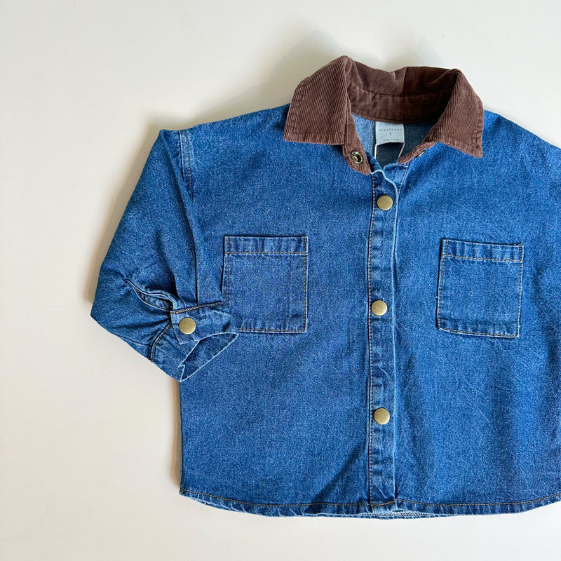 Corduroy collar denim shirt - Blue