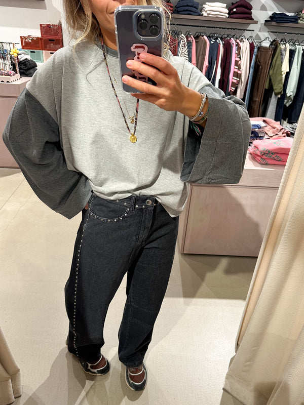 Barrel jeans with studs - Grey washing