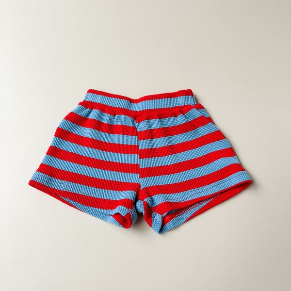 Striped waffle short - Sky/red