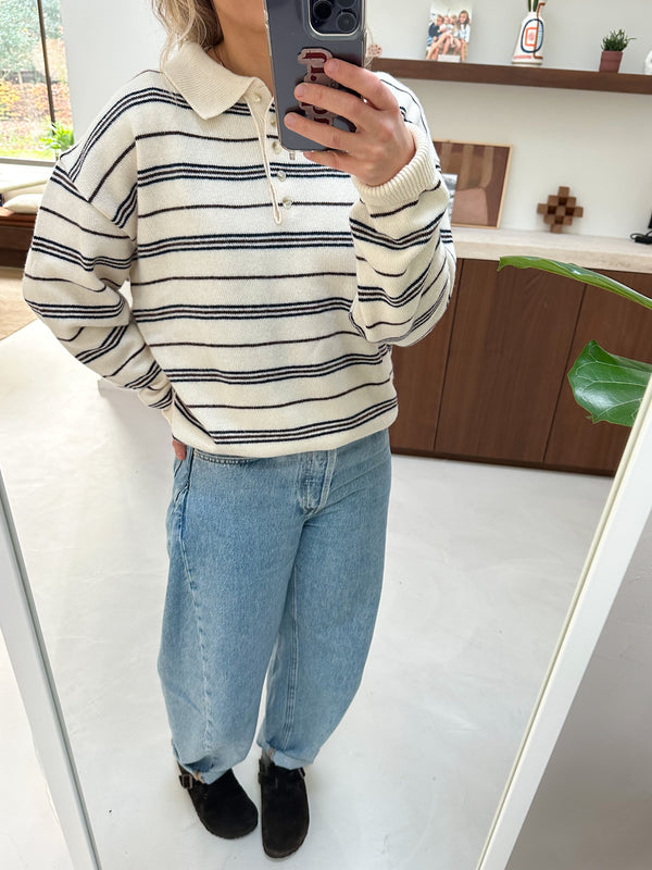 Wool mix striped polo - Cream