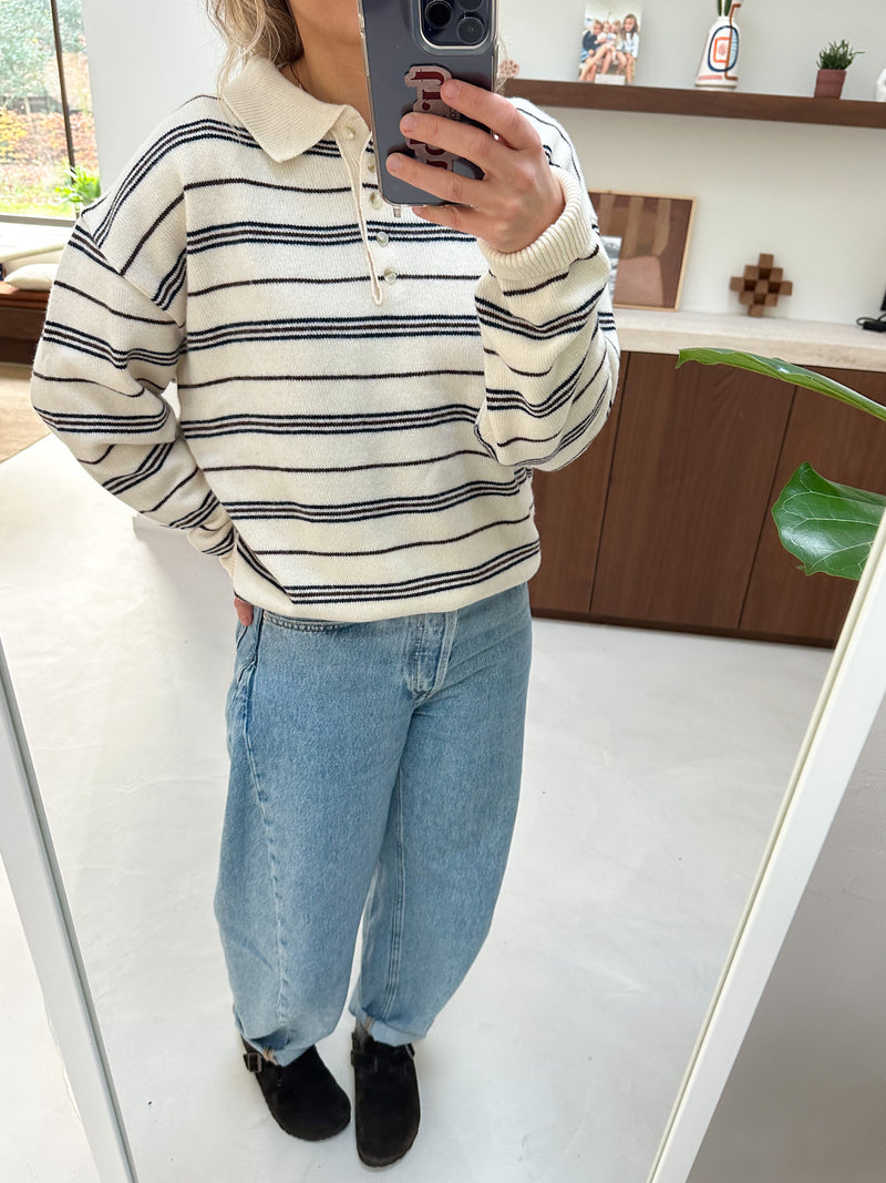 Wool mix striped polo - Cream