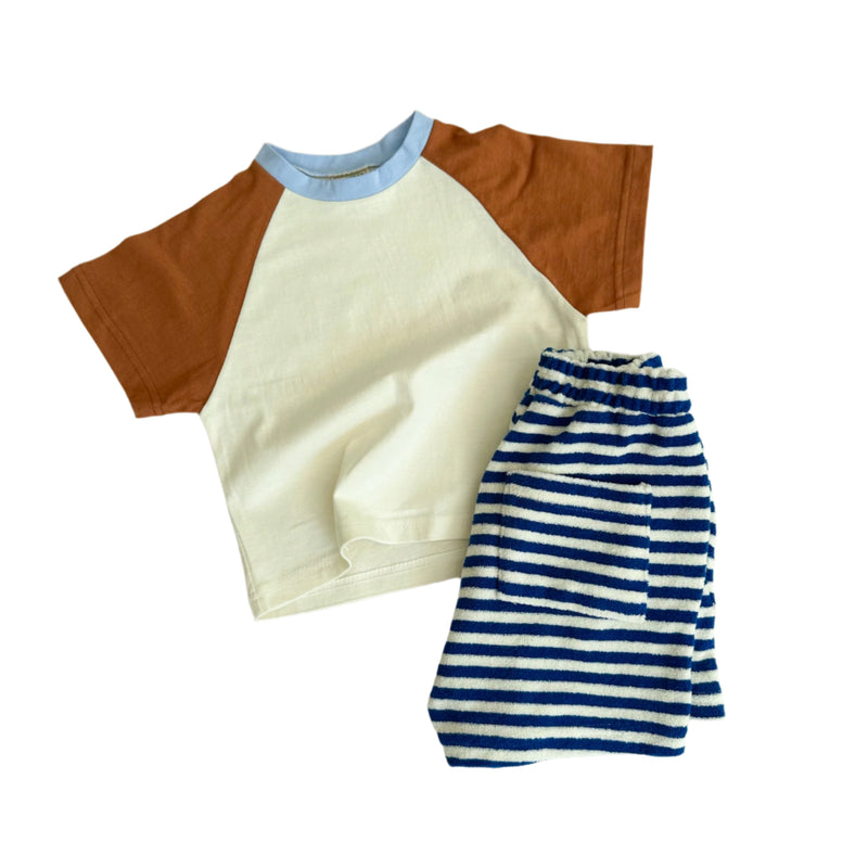 Striped terry short - Cobalt blue