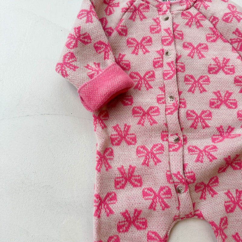 Soft heart onesie -  Pink ribbon