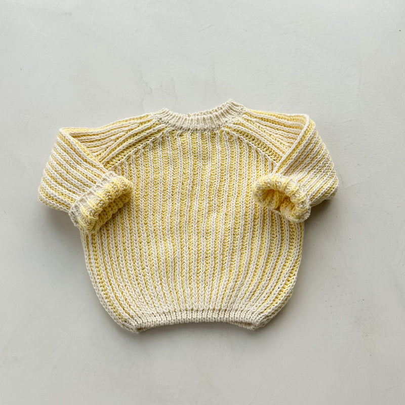 Chunky cotton knitted sweater - Yellow/cream