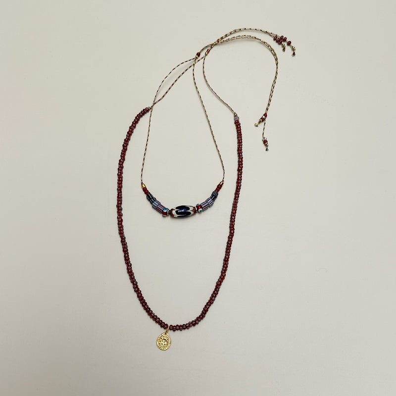 Multi beads necklace - Burgundy/blue