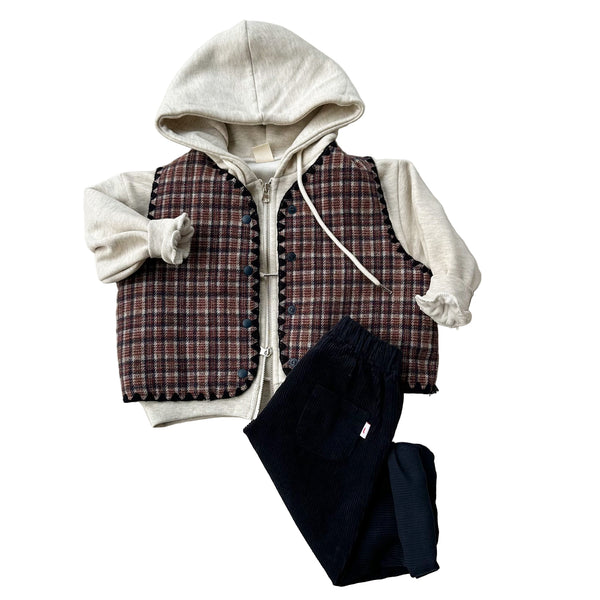 Reversible teddy check vest - Dark grey/brown