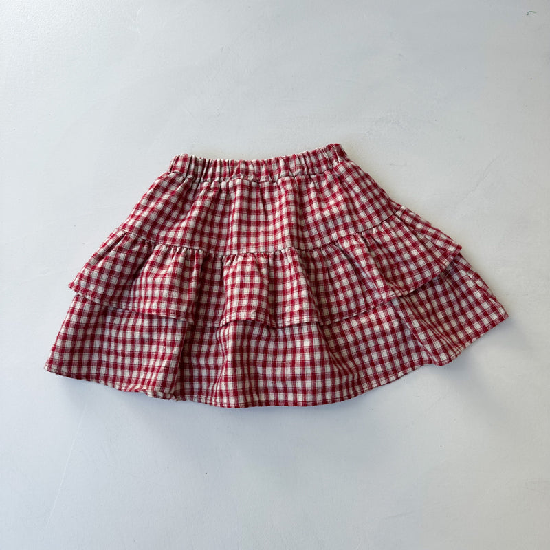 Tiered check skirt - Red