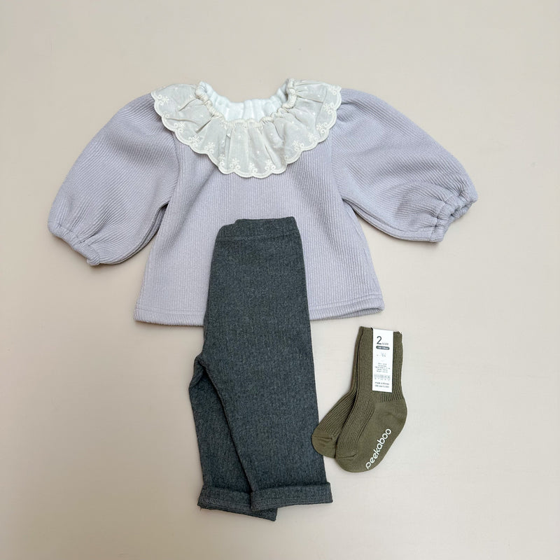 Romantic collar fleece sweater - Dusty lilac grey