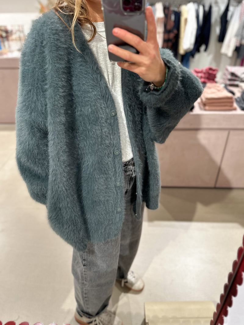 Oversized fluffy cardigan jacket - Ink grey