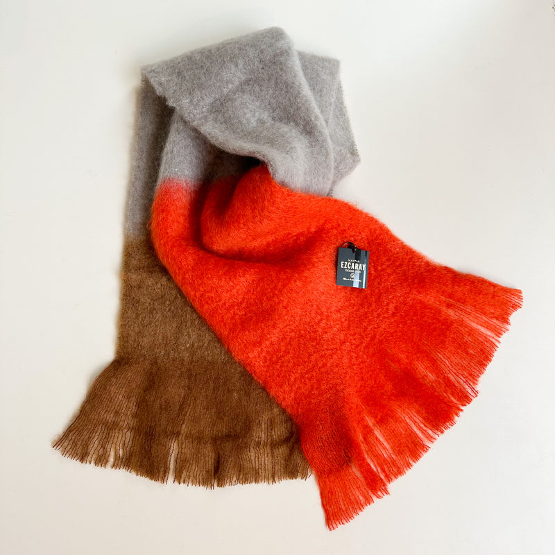 Mohair maxi color block scarf - Orange/beige