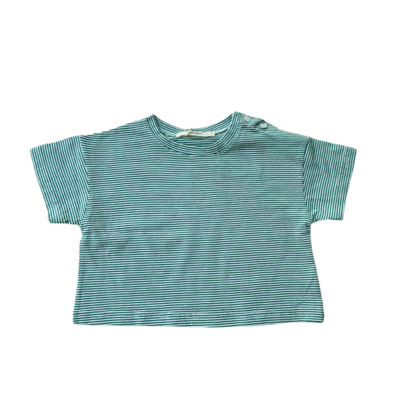 Fine stripe button tee - Green