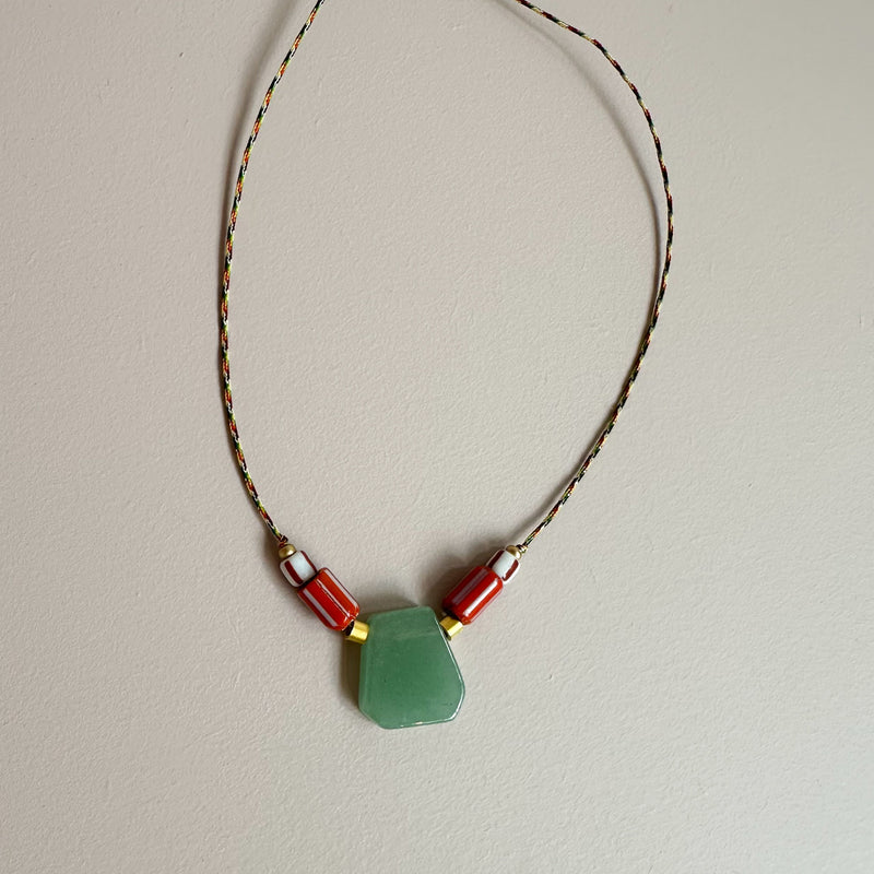 Long stone necklace - Aqua/coral