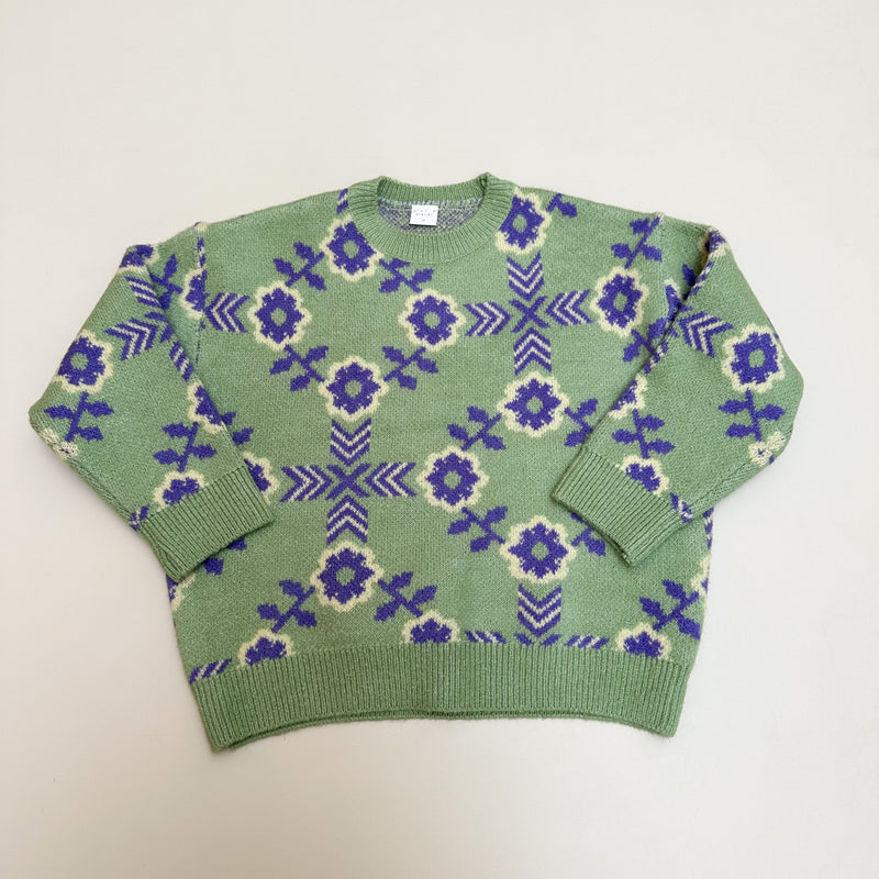 Flower knitted sweater - Green