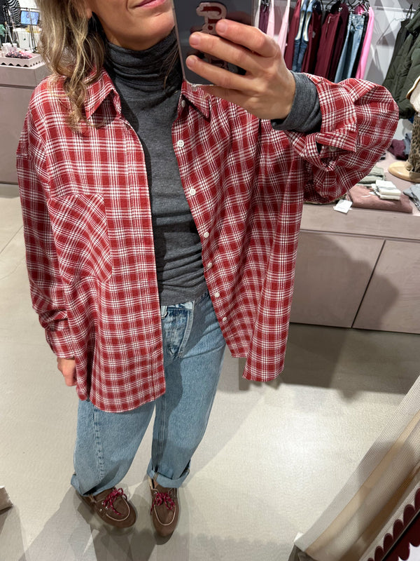 Oversized check shirt - Brick
