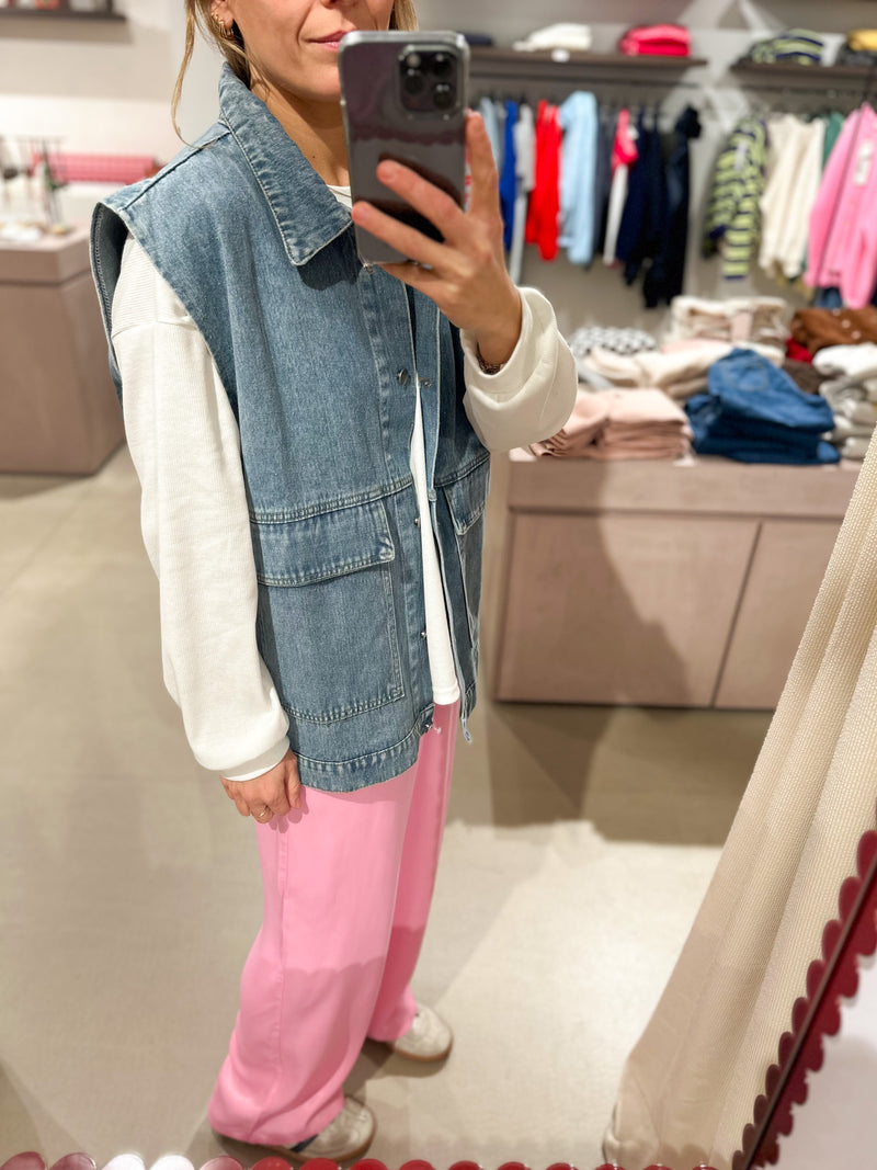 Oversized denim vest - Light blue washing