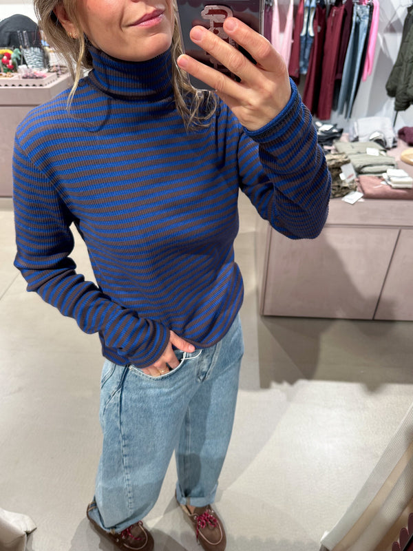 Rib stripe turtleneck - Dark brown/blue