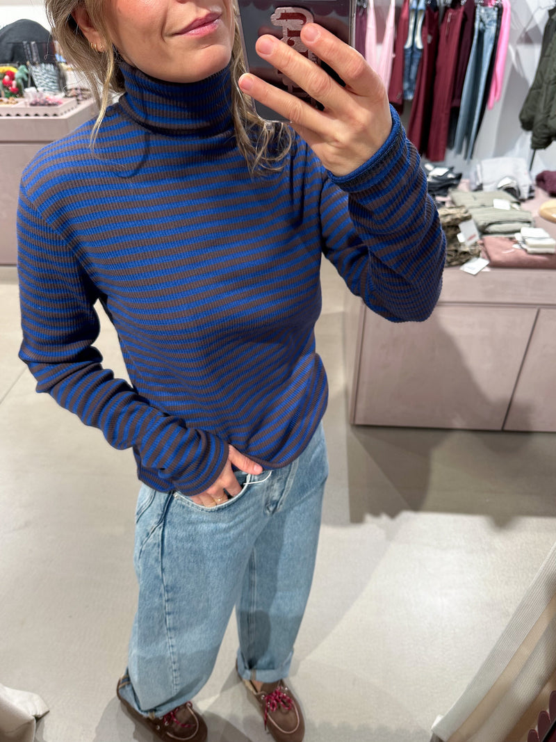 Rib stripe turtleneck - Dark brown/blue