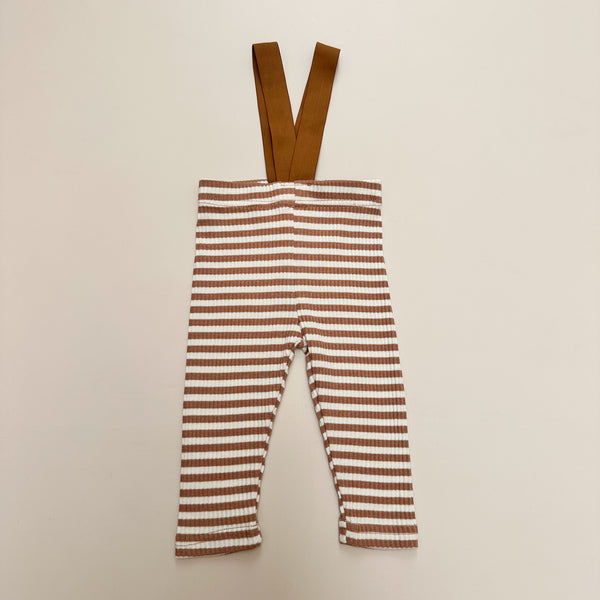 Striped dungarees leggings - Mocca
