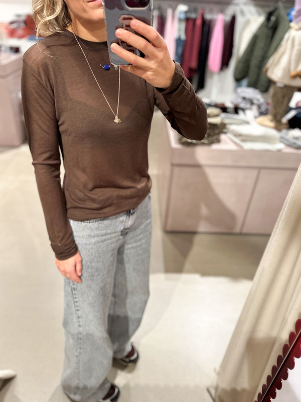 Wool mix sheer tee - Brown