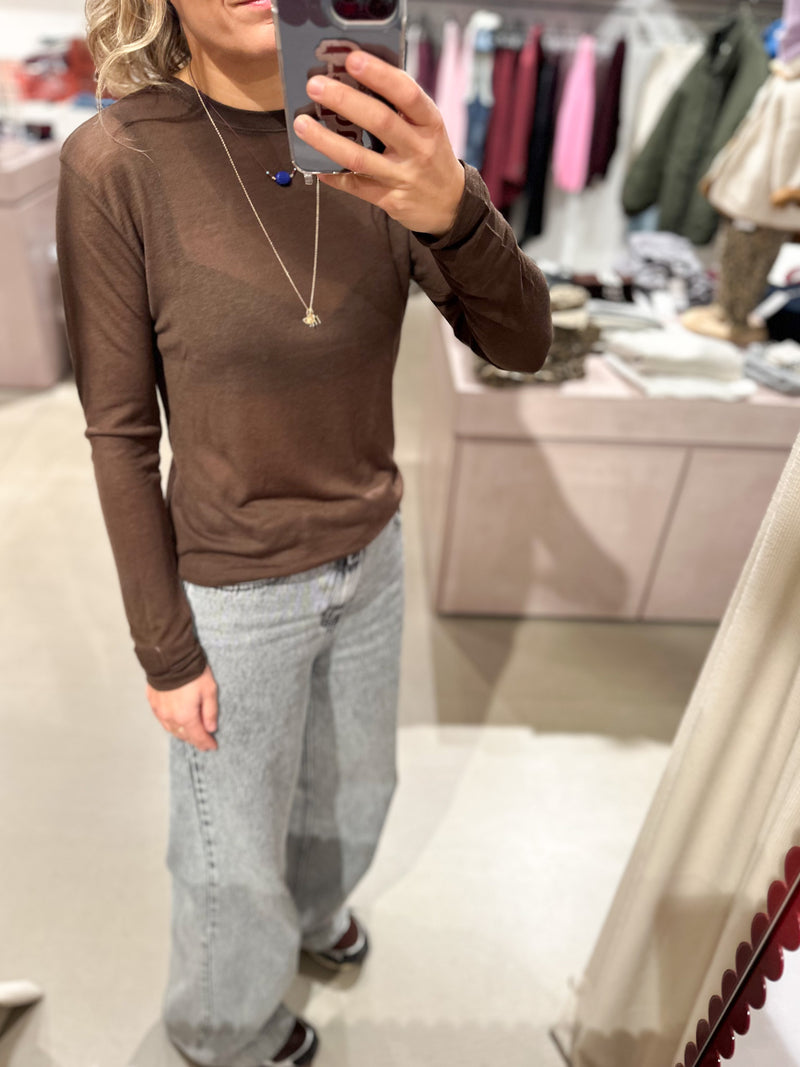 Wool mix sheer tee - Brown