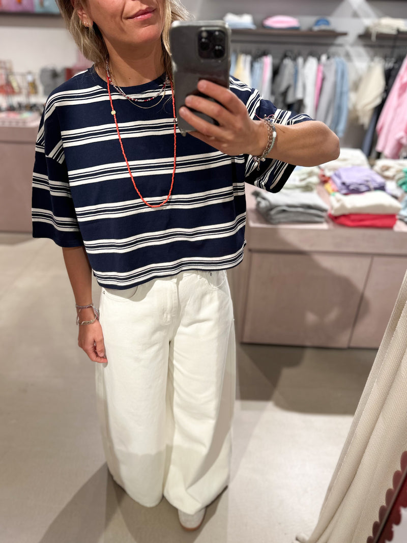 Double stripe crop tee - Navy